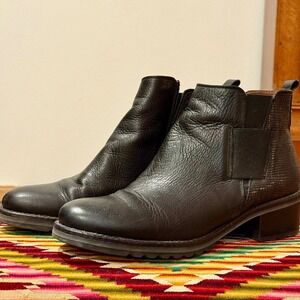 Hispanitas Black Leather Chelsea Ankle Boots Block Heel Lug Sole Women EUSize 40